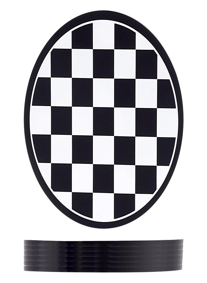 BUNCHBRAVO 6 Pack Checkered Coasters for Drinks, Black and White Checked Round Silicone Coasters for Kitchen Dining Table Home Decor - Image 1